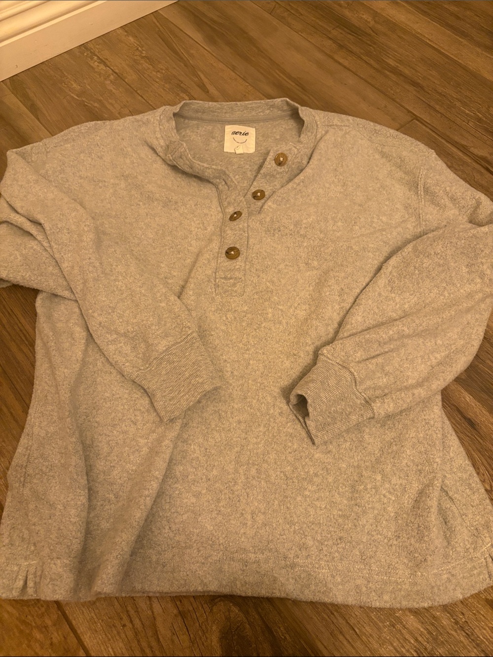 aerie Light Gray Henley Button Pullover